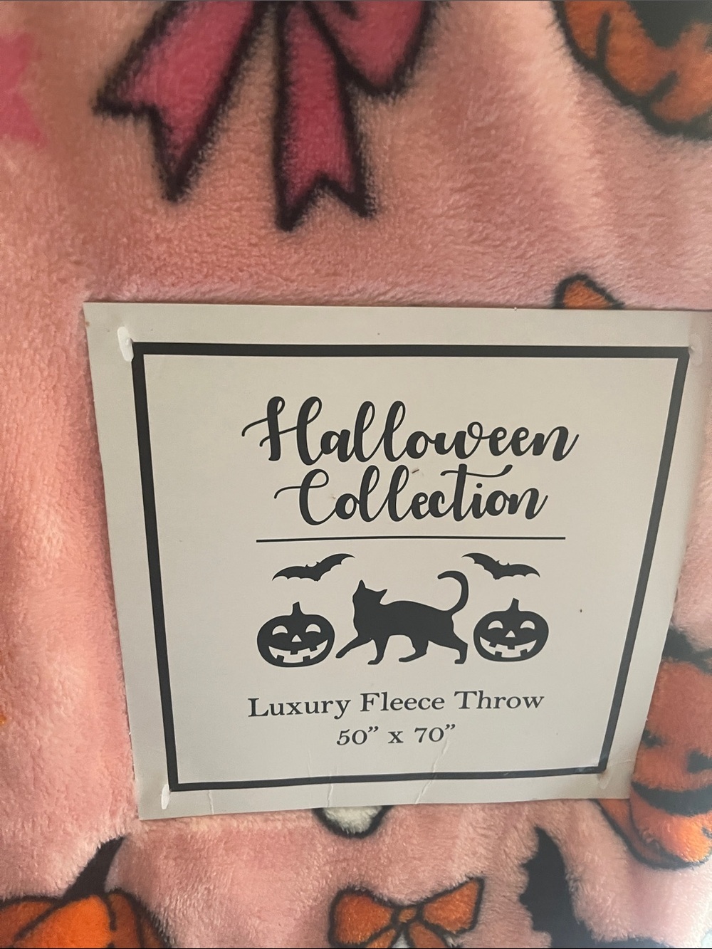 Halloween Pink Faux Floral Accent Throw - Luxury Fleece Ghost Pumpkin Sz 50 x 70